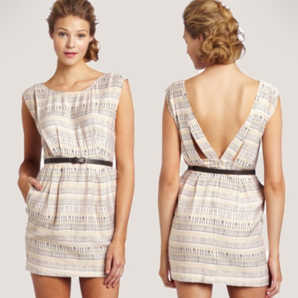 Bcbgeneration Open V-Back Peach Multi Mini Dress - image 1